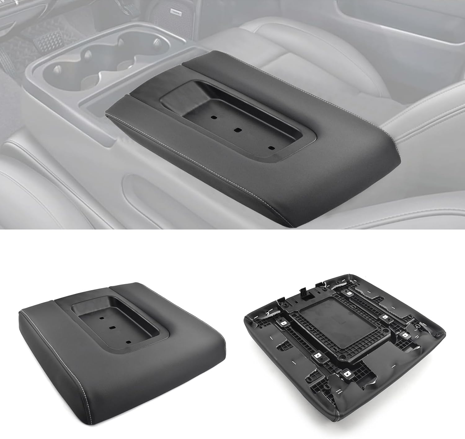 Front Seat Center Console Armrest Lid Black Fit For 2014-2020 Chevy Silverado Tahoe Silverado 1500 2500 3500 HD, For Cadillac Escalade ESV, For GMC Yukon Sierra Replaces# 22881398