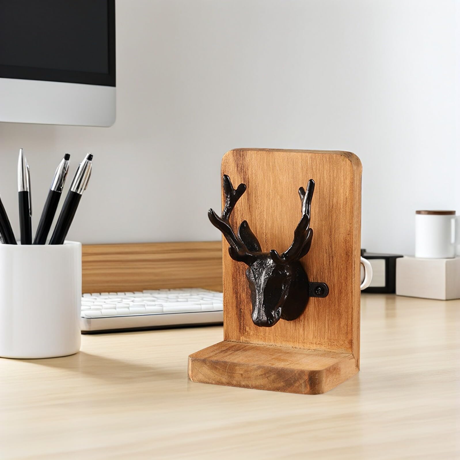 Mipcase Sujetalibros de Madera Estilo Nórdico Sujetalibros Rusticos para Escritorio para Estanteria Organizador de Libros para Decoración de Hogar