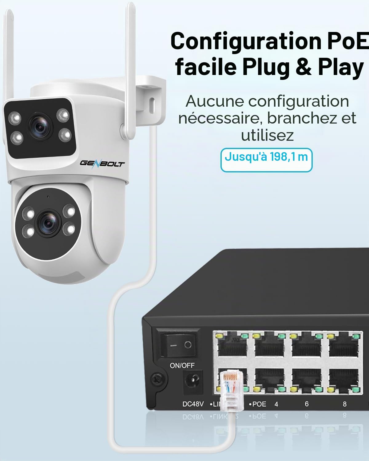 GENBOLT NVR PoE 4K, Système d'enregistrement vidéo réseau pour caméra de sécurité 10 canaux, Support Les caméras IP PoE HD 8MP/5MP/4MP/1080P, Enregistrement de Surveillance 24h/7 (Aucun Disque Dur)