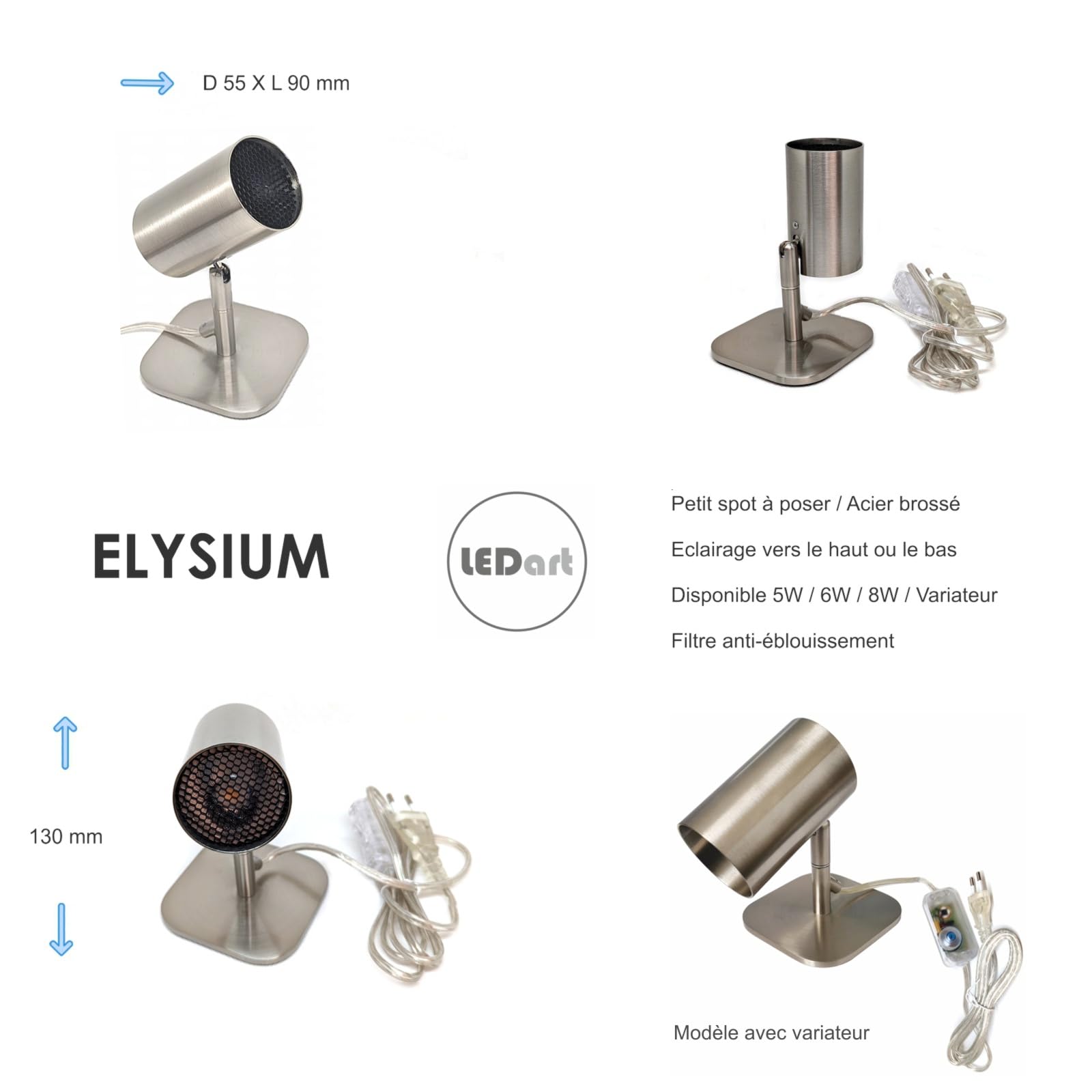 Lampe à Poser Spot à Poser LEDart Elysium GU10 6W - Faisceau 12° 2700K Blanc Chaud - Dimmable, Design Acier Brossé Tableau Lumineux Lampe à Poser Spot à Poser LEDart Elysium GU10 6W - Faisceau 12° 2700K Blanc Chaud - Dimmable, Design Acier Brossé Tableau Lumineux