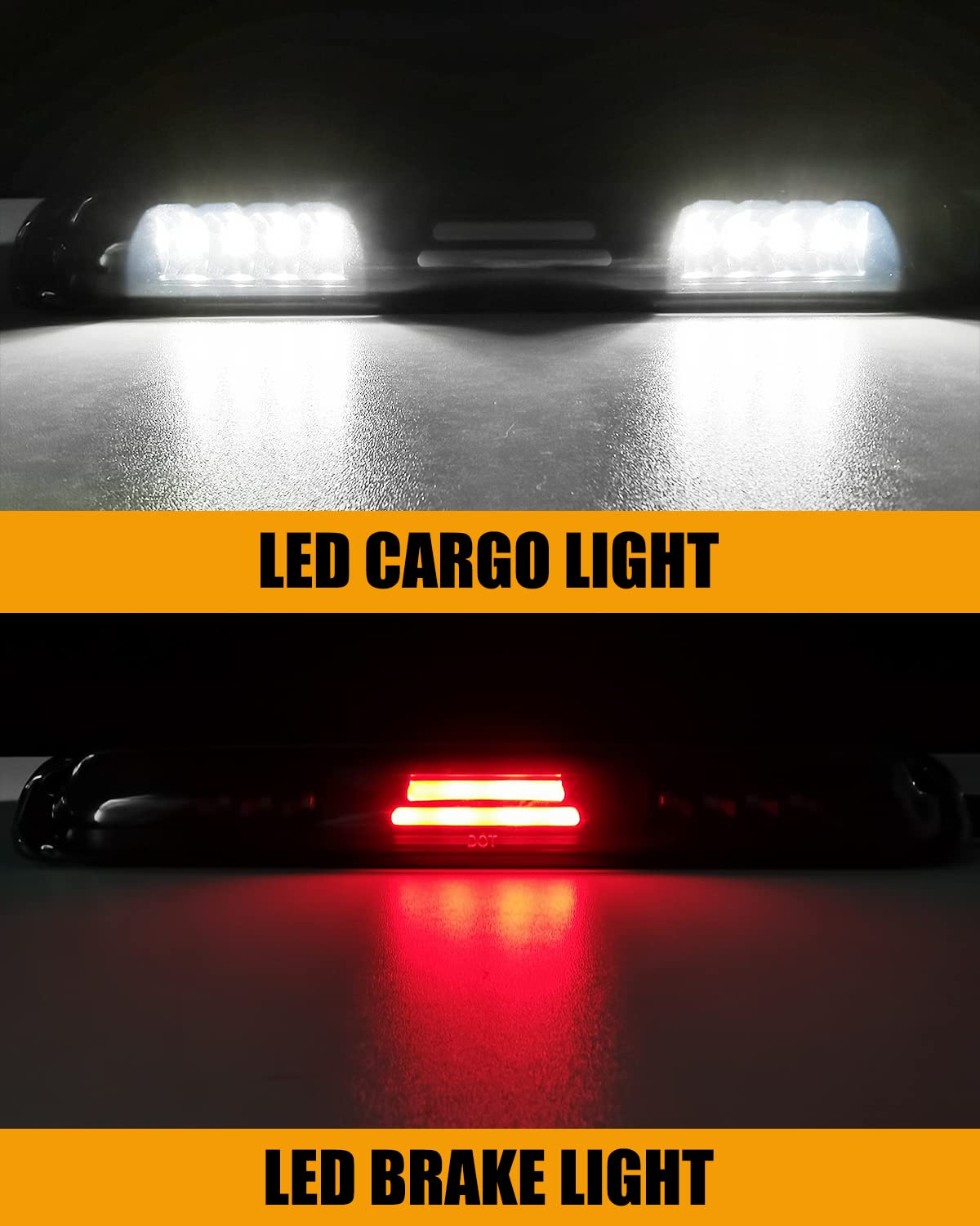 LESAUCE 3rd Third Brake Light Assembly, High Mount Stop Light Replacement for 1999 to 2007 GMC Sierra Chevy Silverado, IP68 Waterproof, Cargo Light Smoke Lens, Plug and Play