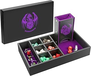 DND Dice Tray & Tower Storage Box, 4 in 1 D&D Dice Holder Case (Dice Rolling Tray, Dice Roller Tower, Dice & Miniature Storage), Great RPG Accessories Gifts for Dungeons and Dragons MTG Table Games