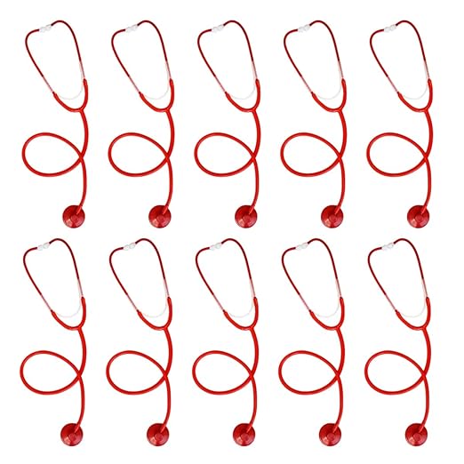 Disposable Stethoscopes, Red, 10 Pack, Single Patient Use, Plastic, 22" PVC YTubing