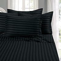 Elegant Comfort Queen Black 6-Piece Damask Stripe Sheet Set - 1500 TC Microfiber, Wrinkle-Resistant, Ultra Soft Hotel Luxury