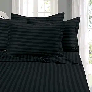 Elegant Comfort Softest and Coziest 4-Piece Sheet Set - 1500 Premium Hotel Quality Microfiber - Luxurious Wrinkle Resistant 4-Piece Damask Stripe Bed Sheet Set, Twin XL, Black