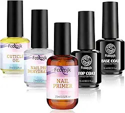 Fcozjpk Desidratador de Unhas e Primer com Base de Gel e Top Coat Conjunto de Óleo de Cutícula, 5 Peças Kit de Preparação de Unhas para Acrílico e Géis Esmalte de Unhas Sem Limpar Gel Top Coat
