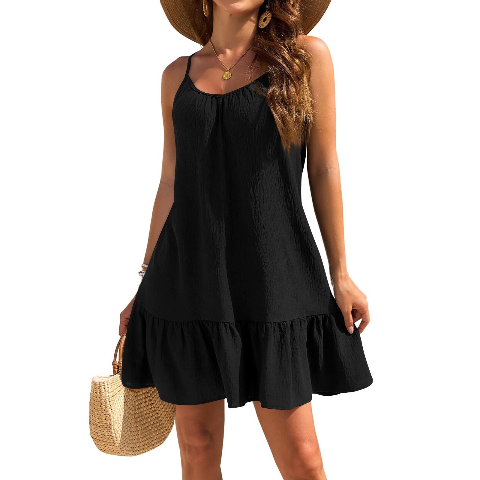 Kenvina Swimsuit Coverup for Women 2026 Vacation Beach Cover Ups Spaghetti Straps Bathing Suit Cover Up Casual Sundress
