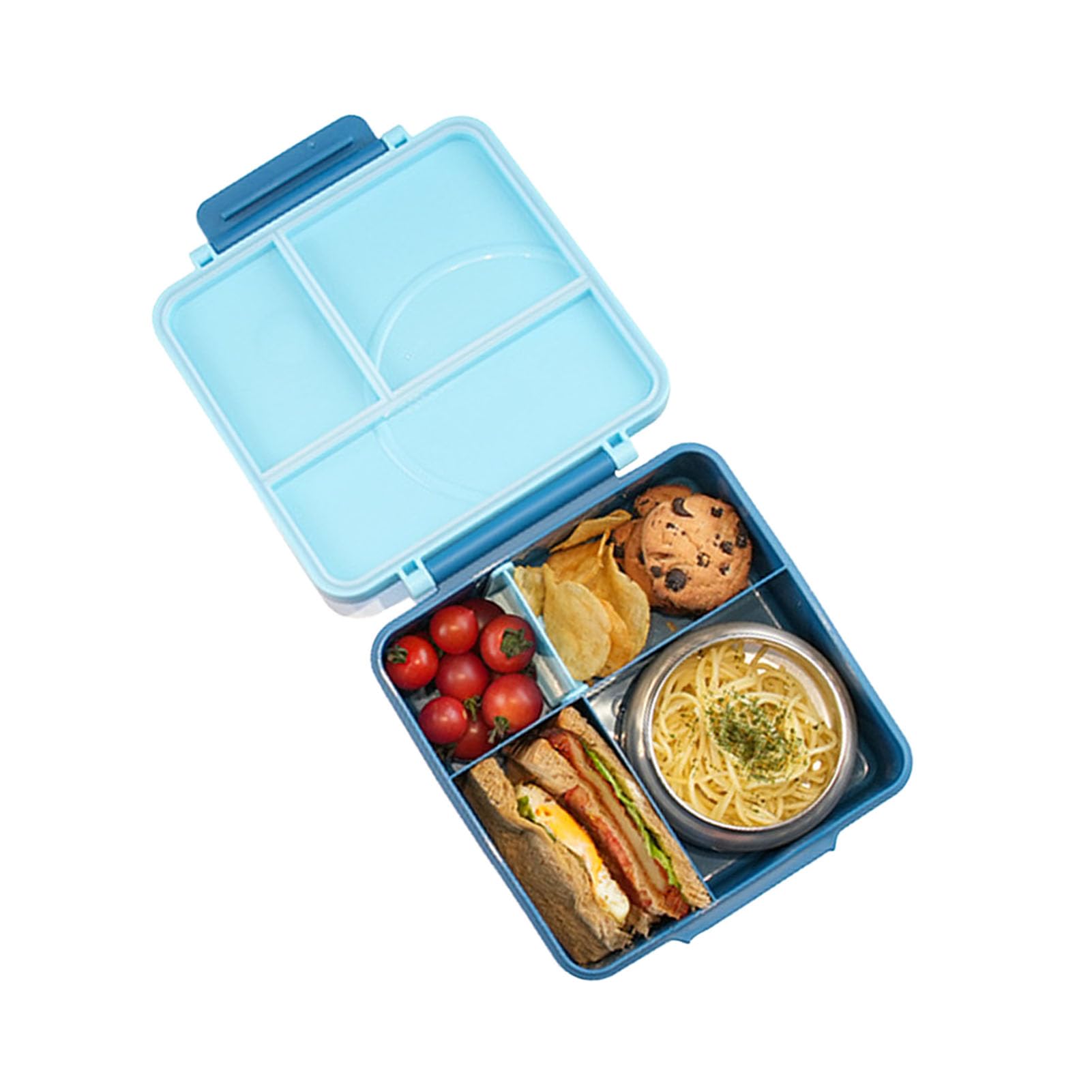 con Múltiples Compartimentos de Acero Inoxidable y Cuenco de Silicona para Niños y Adultos 19,5 X 22 Cm (Azul)