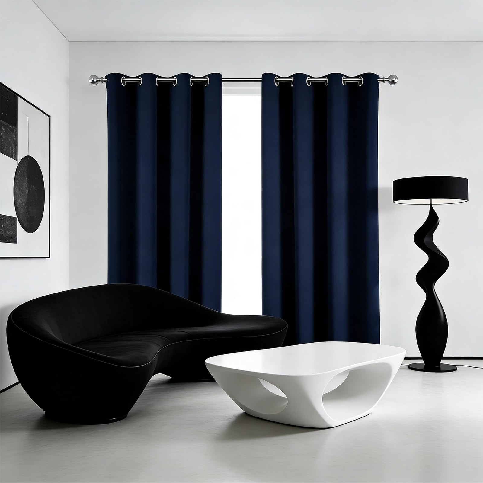 Rideau occultant bleu marine 160 x 160 cm isolant thermique anti froid pour salon