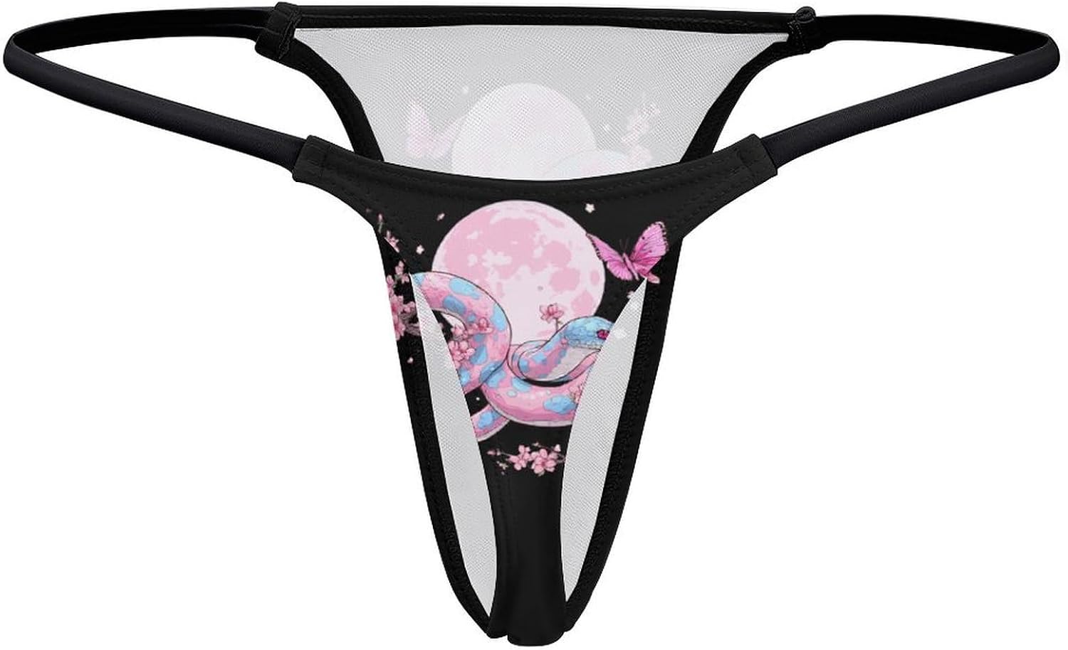 Snake Moon Cherryflowers Thongs for Women Underwear G-String Panties | Breathable,Low Rise Panties,T-back,Sexy,Briefs,No Show Thongs