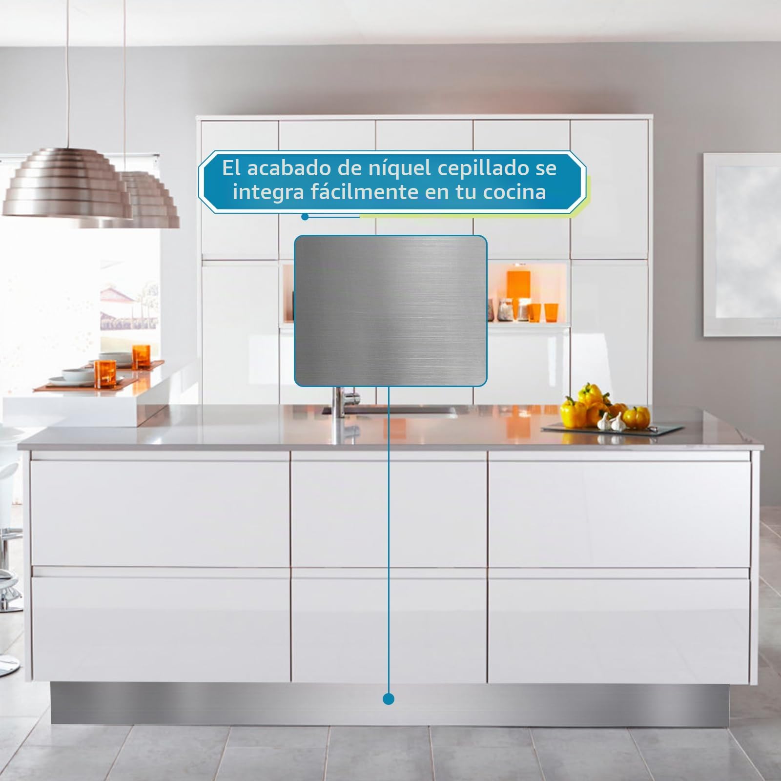 Skelang Kickplate Acero inoxidable, Placa metálica para puertas 15 x 260 cm, Placa adhesiva para proteger la parte inferior de la puerta, armario, isla de cocina (níquel cepillado)