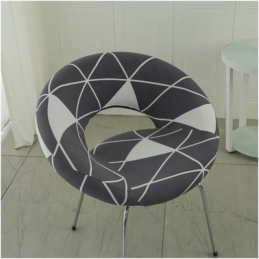 Semicircular Kitchen Barstool Dining Chair Cover with Hollow Back 6/4/2PCS, Printed Round Bar Stool Covers Slipcovers with Elastic Band, Stretch Pub Bar Counter Stool Chair Covers,B,6PCS