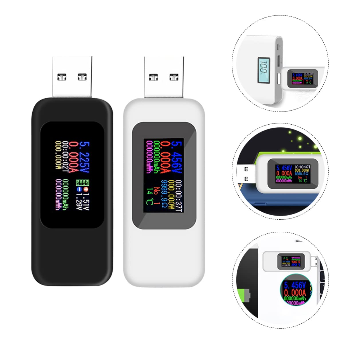 TEHAUX 4pcs USB Voltmeter Ammeter Screen Tester Black White Accurate Voltage and Detection LCD Display Charging Monitor for Easy Application