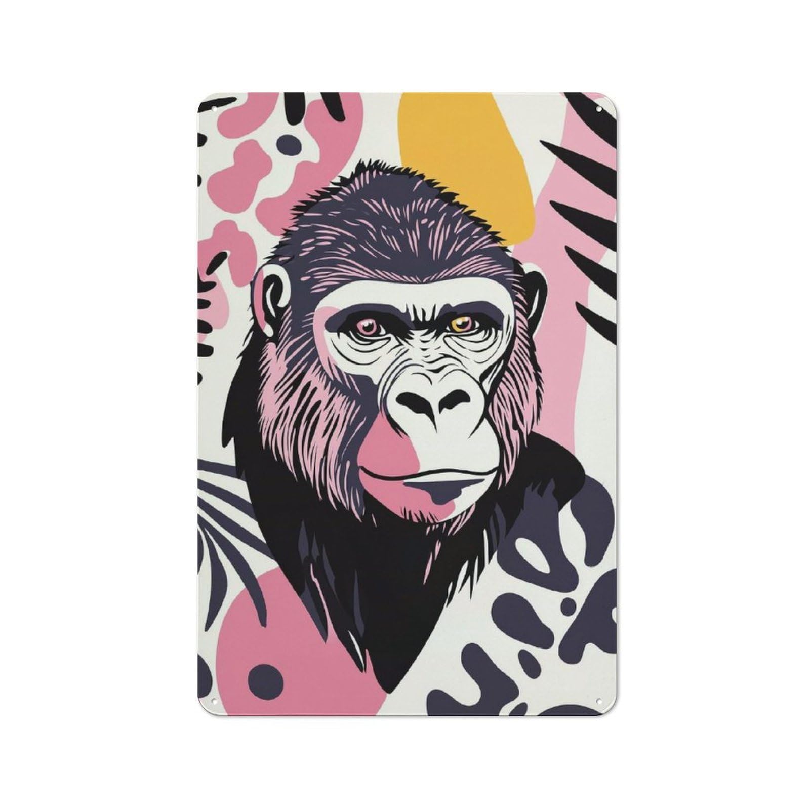 Junmoney Abstract Gorilla Portrait Metal Wall Sign With Design 30X20cm, Clean Industrial Studio Wall Art For Loft, Studio, Office Or Creative Room