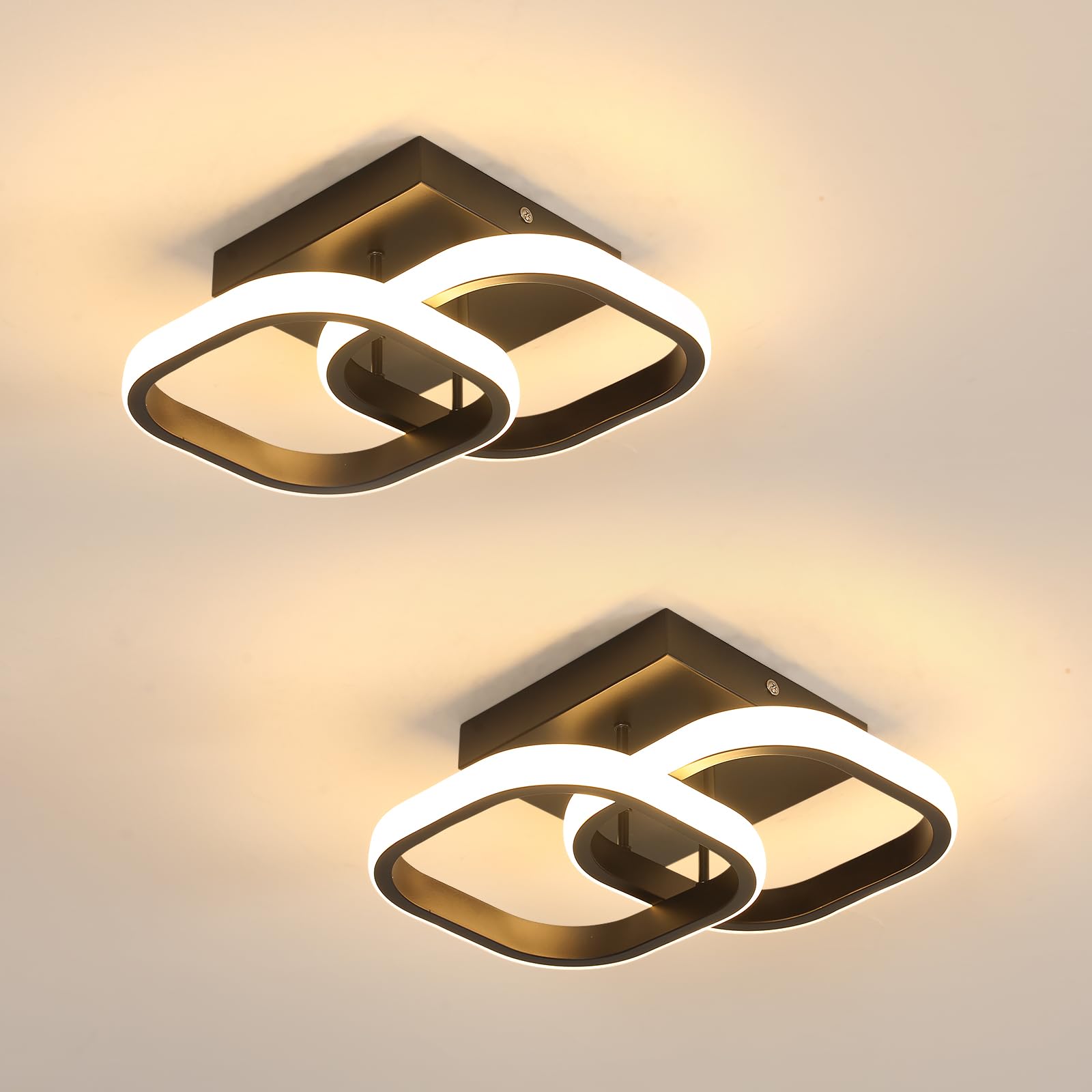 2 Stück LED Deckenleuchte 22W Deckenlampe Warmweiß 3000K, Schwarz