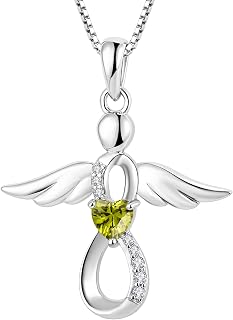 FJ Guardian Angel Necklace 925 Sterling Silver Birthstone Jewelry for Women