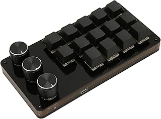 PenRux Mini Custom Keypad, 14 Keys 3 Knobs USB One Handed Gaming Keyboard Blue Switch Hot Swappable Wired Connection Multi Purpose Programming Macro Keypad for Office and Computer Gaming