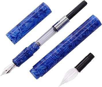 erofa Majohn Fountain Pen Extra Fine Nib & Glass Dip Pen Blue Acrylic with Ink Converter Dual-Use Pocket Travel Ink Pen Gift Set for Signature, Art Drawing