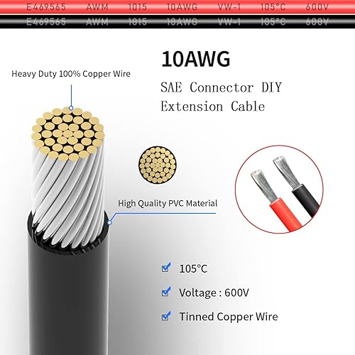 Miniatura 4 de Pinzas de cocodrilo de batería de 10 AWG de 10 pies a arnés de terminal de anillo tórico, cable de desconexión rápida con 5 fusibles para carga de