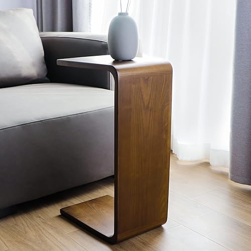 Miniatura 3 de COZYMATIC Carlisha - Mesa auxiliar en forma de C, mesa auxiliar con marco de madera maciza para sala de estar, mesa auxiliar para dormitorio, color