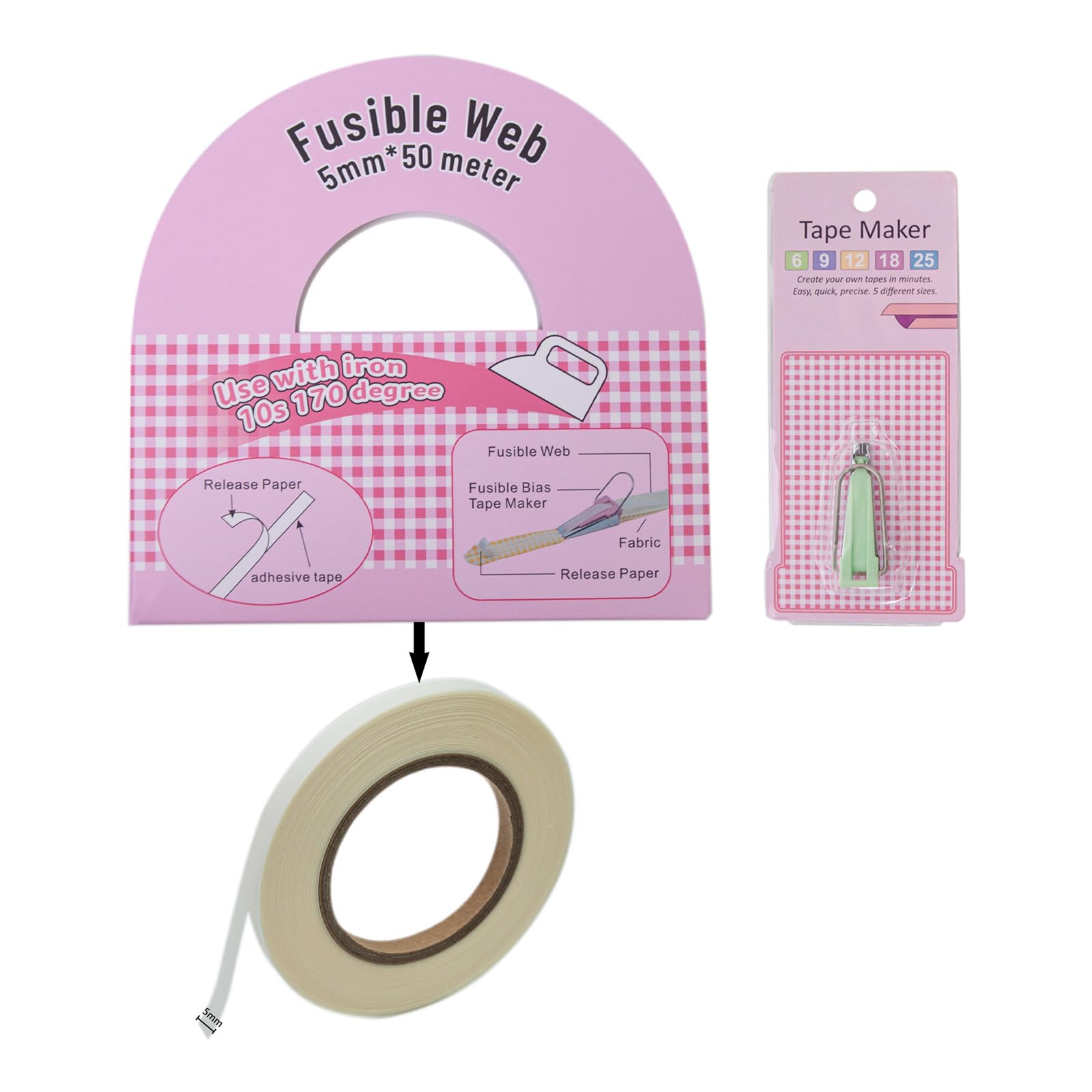 Sanrlo Fusible Bias Tape And Fusible Bias Tape Maker Set 1.64Ft Long Fusible Adhesive For Decorating Quilts Sewing Dressmaking