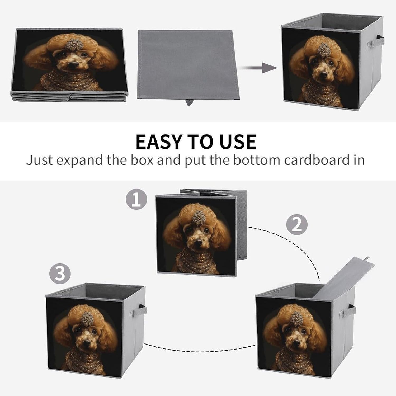 Poodle Puppy Storage Cubes Set of 6 Storage Bins with Handles Collapsible Storage Basket Fabric Storage Box for Shelves Large Closet Shelf Organizer for Organization 11 Inch