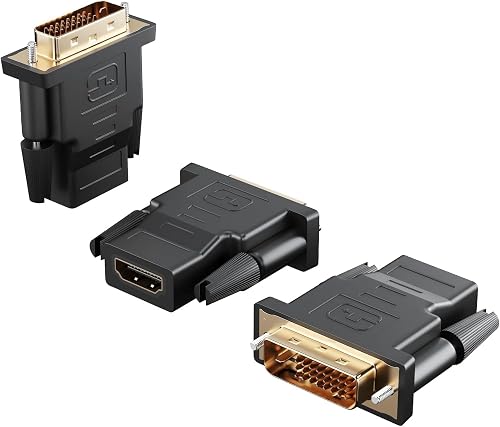 DVI to HDMI Adapter, 3-Pack Bi-Directional DVI(24+1) Male to HDMI Female with Gold-Plated Cord，Support 1080P for Computer, Monitor, Projector, TV, PS3/4/5