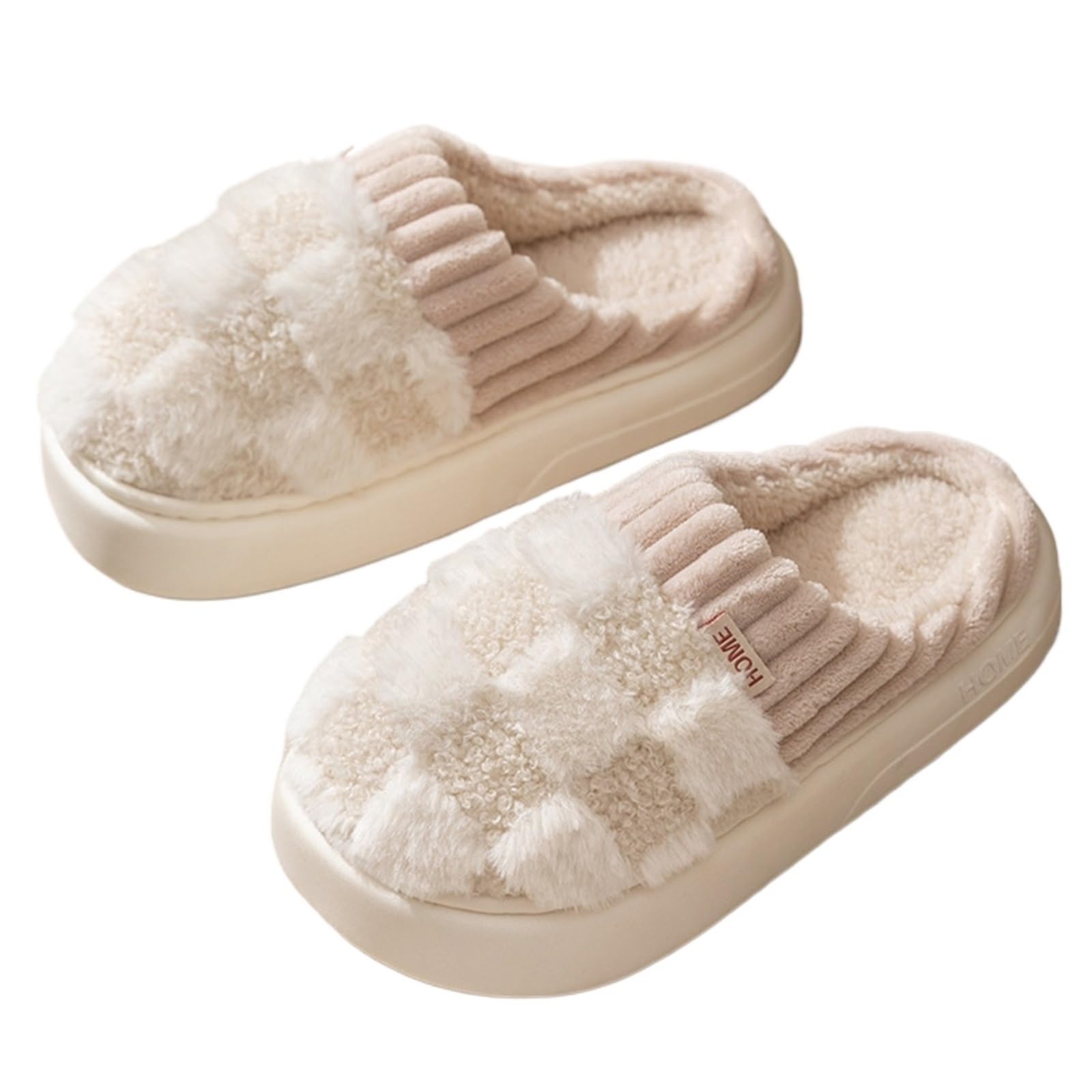 ERHTGUO Warm Fluffy Cotton Slippers For Women Indoor Anti-slip Comfort Plush Slides Couple Soft Fuzzy House Shoes(Beige,42-43)