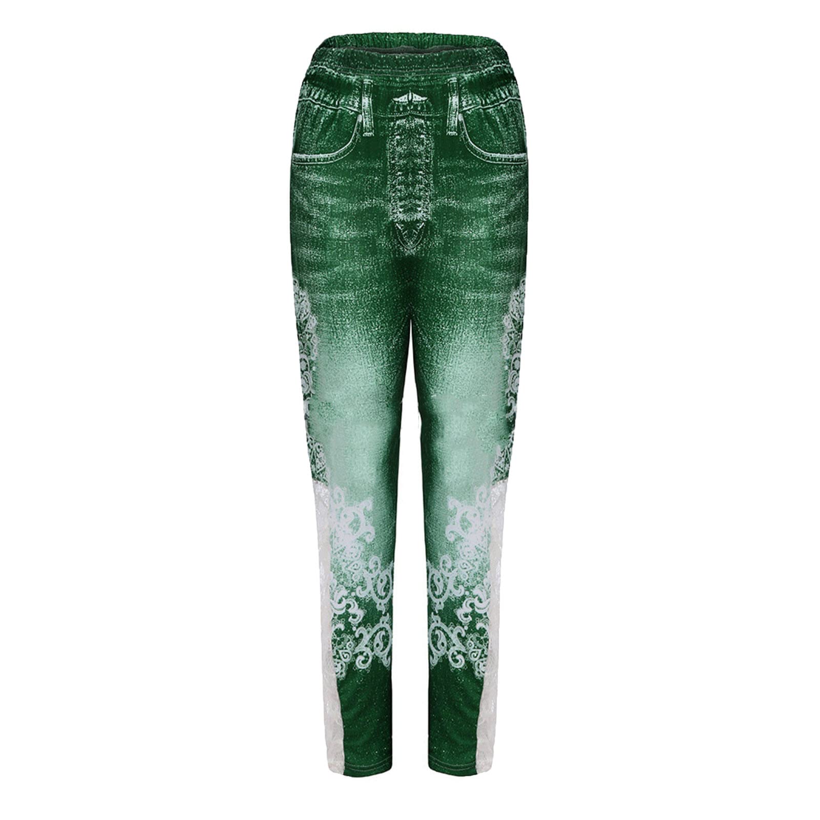 Maiyifu-GJ Women High Waisted Jeans Leggings Skinny Print Printed Denim Yoga Pants Running Gym Stretch Workout Trousers (Green,4X-Large)