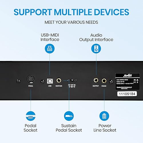 Miniatura 8 de Moukey Piano eléctrico semiponderado de 88 teclas con pedal de sostenimiento soporte fuente de alimentación MEP-110 MEP-110