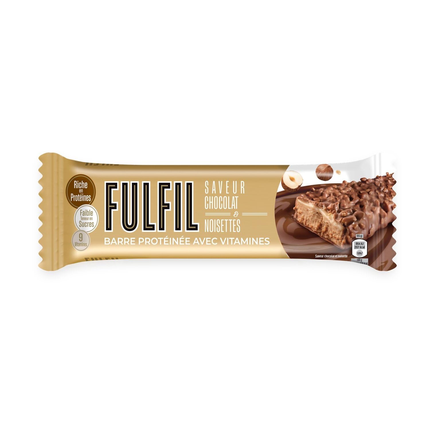 FULFIL – Barre Protéinée Chocolat Noisettes, Enrichie en Vitamines, Texture Gourmande (55g) - lot de 6 - Vendu par Lot