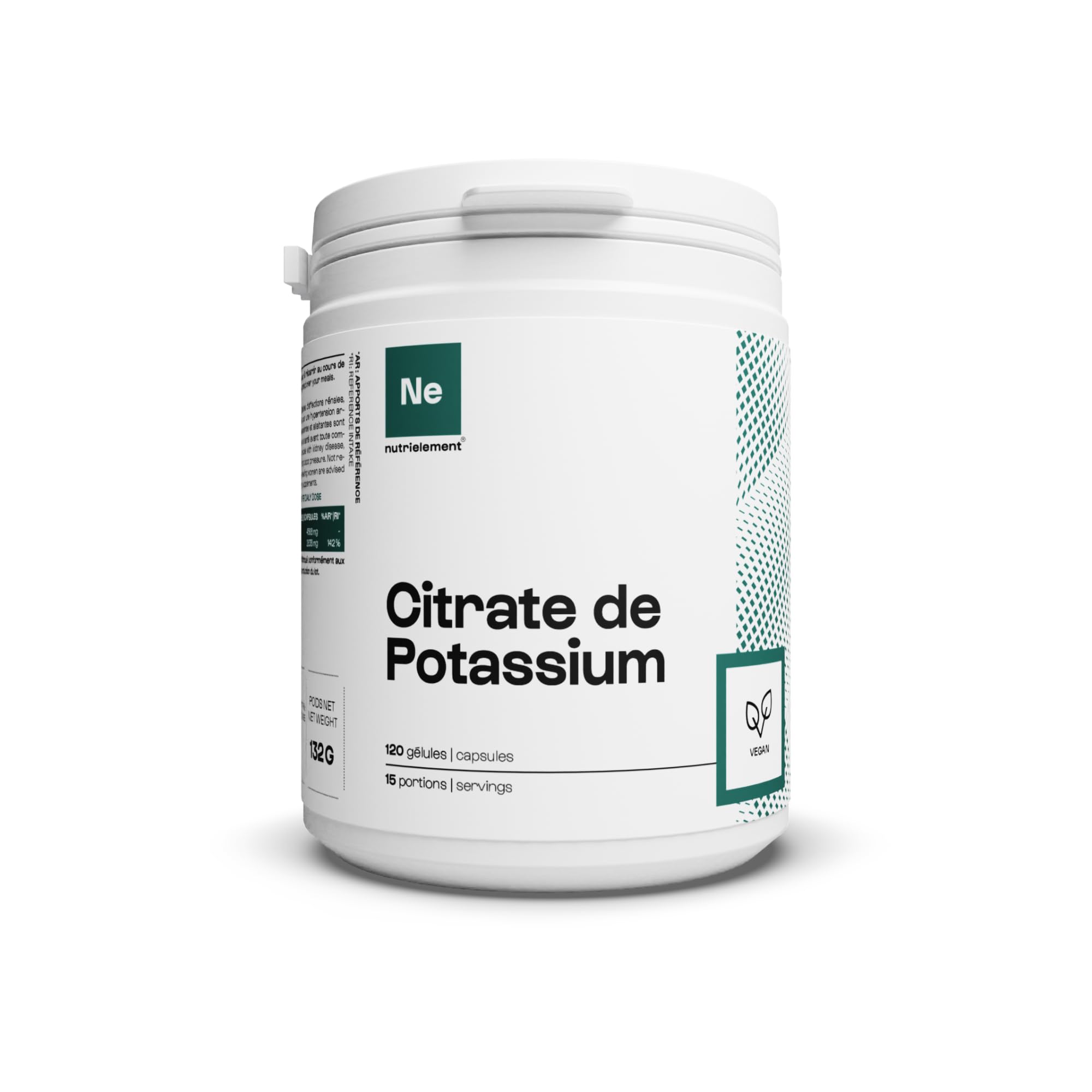Nutrielement - Citrate de Potassium - 120 gélules - Système nerveux - Fonction musculaire normale - Qualité pharmaceutique - Vegan | By Nutrimuscle