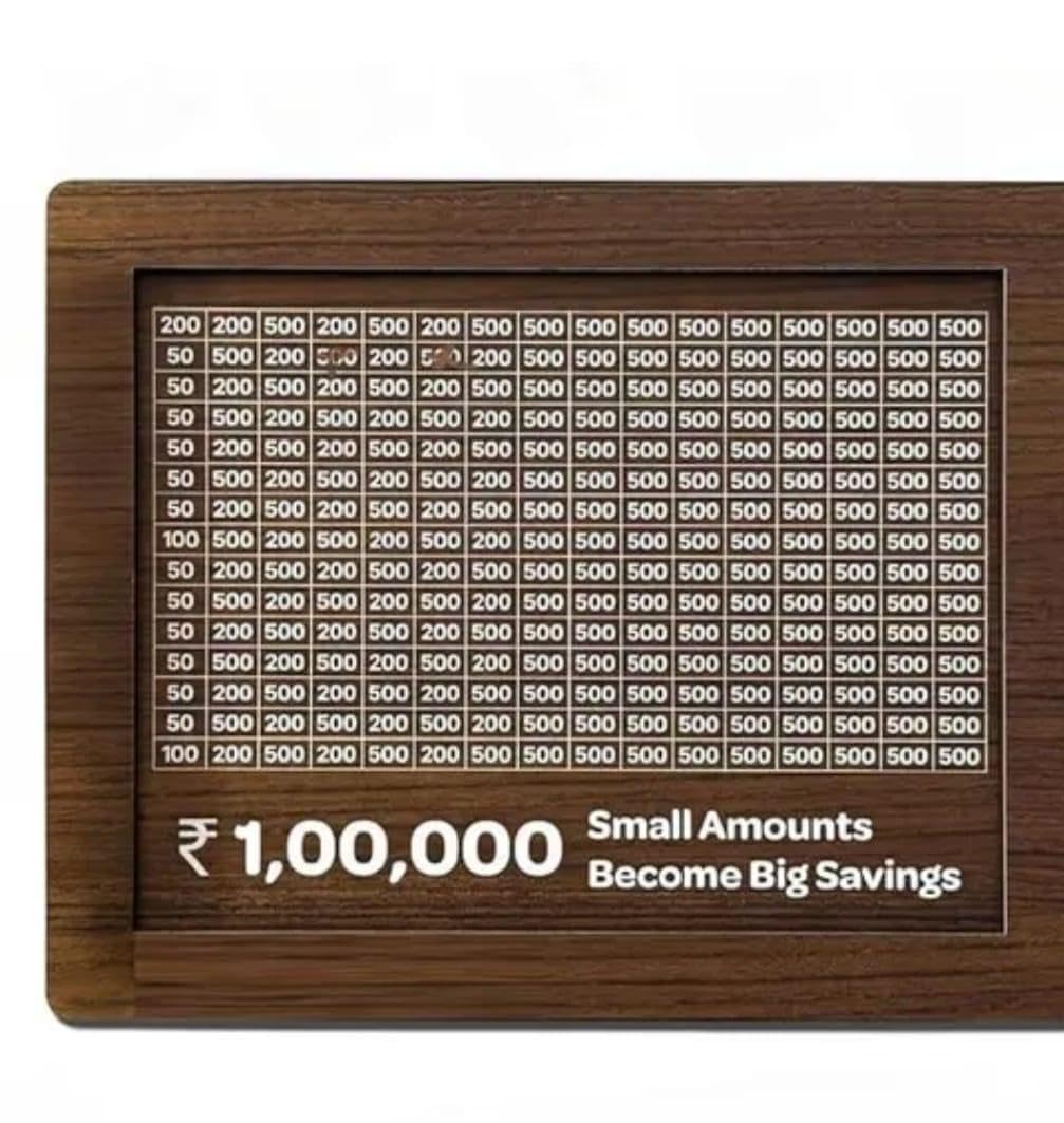 TIZELL Wooden ₹1,00,000 Savings Challenge Money Box with Lock | Secure Piggy Bank for Adults & Kids | Reusable Wooden Money Bank for Home Décor & Gifting