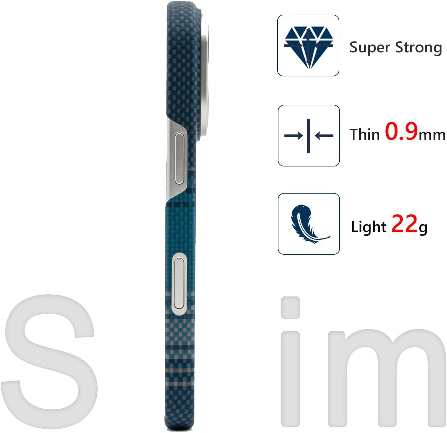 Sisyphy Super Slim Case for iPhone 17 Pro Max Compatible with MagSafe, Aramid Fiber Cover with Carbon Fiber Texture, Ultra Thin & Lightweight, Better Grip Without Bulk (Blue)