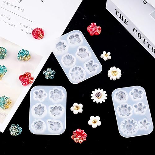 Miniatura 4 de FineInno 3 moldes de resina de flores, moldes de silicona de girasol 3D, moldes de fundición de cristal de margarita, joyería de artesanía epoxi de
