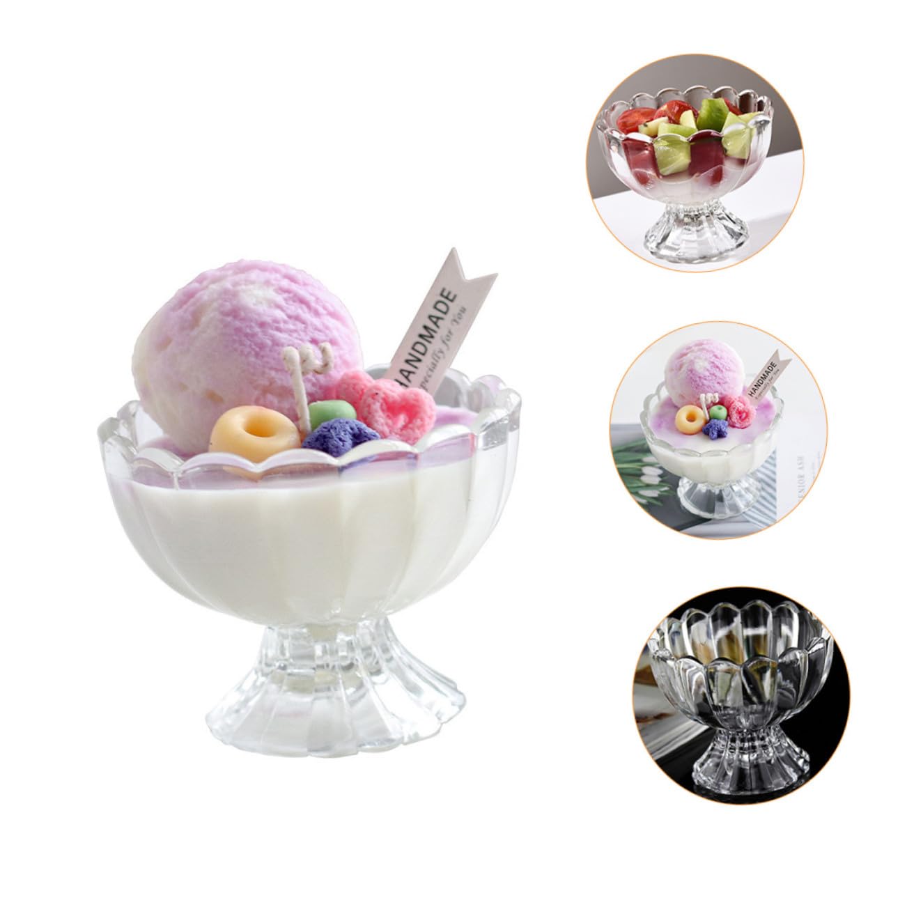 6 Vasos de Vidrio Reutilizables de 100 Ml para Postres y Helados, Diseño Sola Pieza, Ideales para Servir Pudín y Postres en Cocina