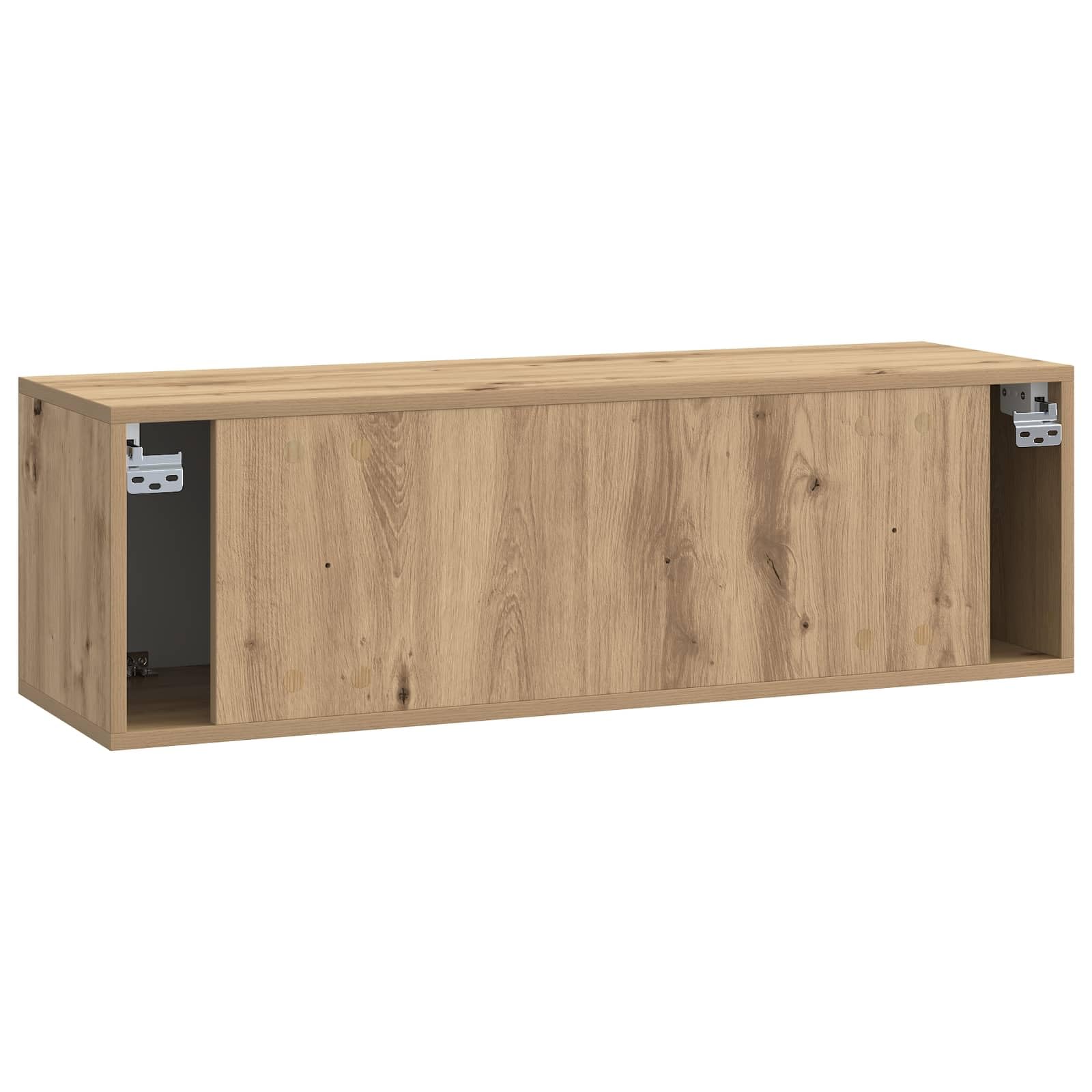 Szafka RTV montowana na ścianie Dąb artisan 98x31x30 cm wisząca szafka pod telewizor z drzwiami pojemna nowoczesna meblość do salonu przechowywanie sprzętu dekoracji oszczędza miejsce