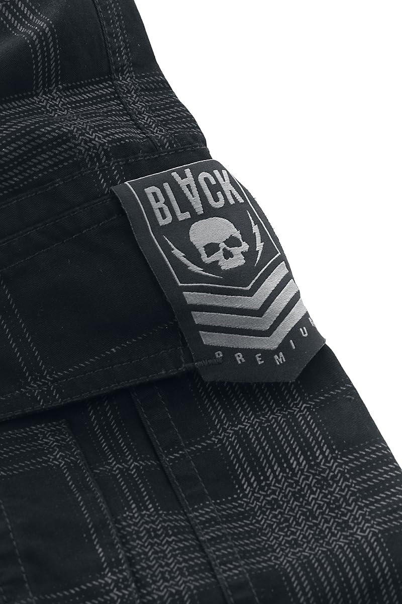 Black Premium by EMP Hombre Pantalón Corto Negro con Estampado de Cuadros
