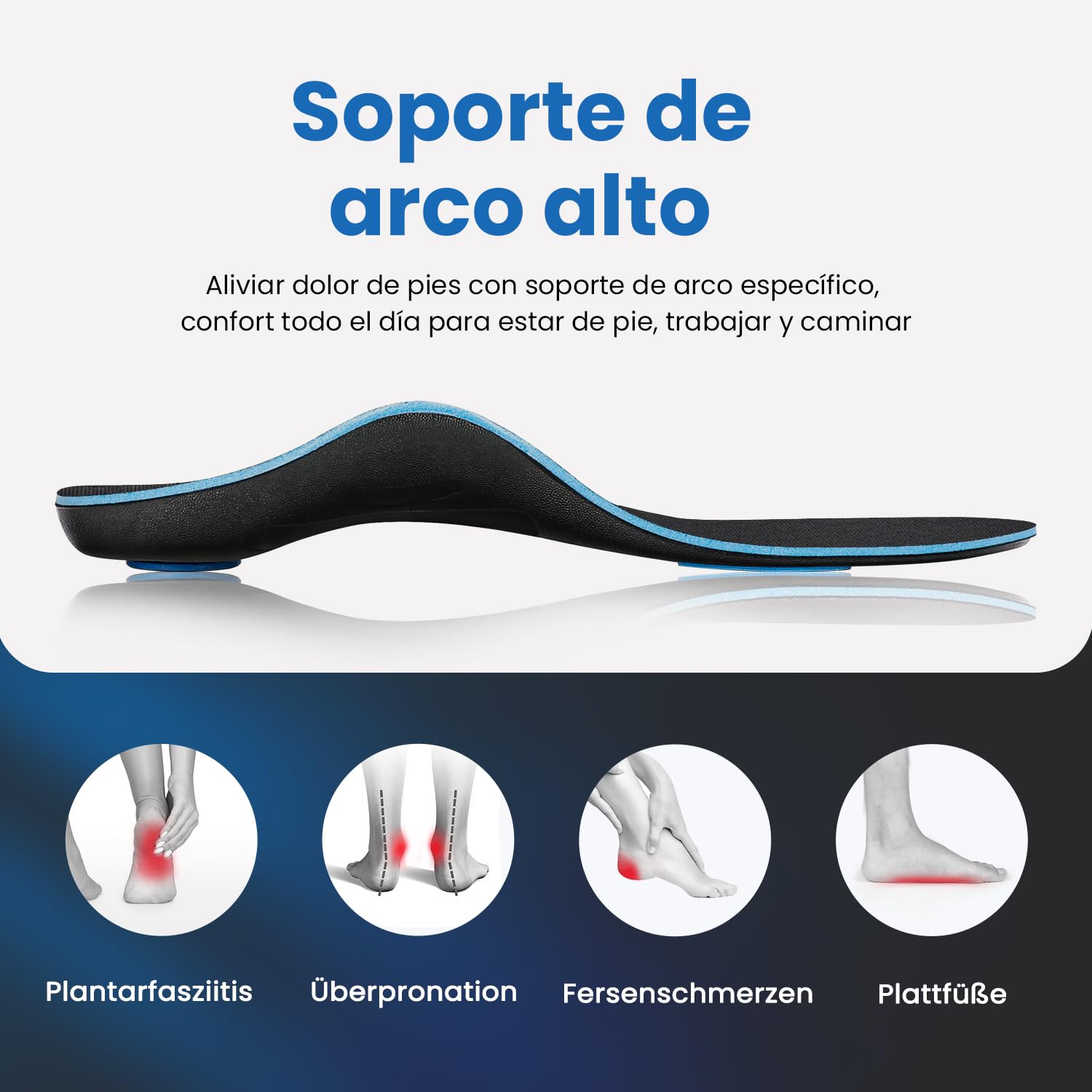 PCSsole Plantillas de soporte ortopédico para arco alto, inserto deportivo cómodo para pies planos, fascitis plantar, dolor en los pies, valgo del pie, sobrepronación para hombres y mujeres