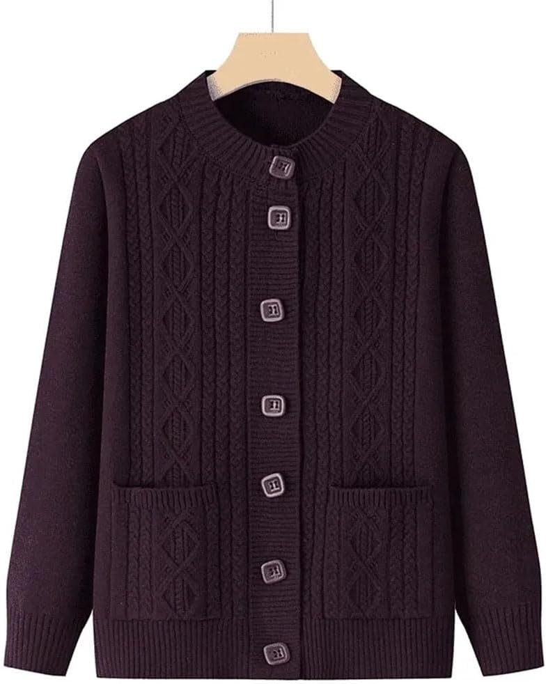 Women's Bottoming Top,Temperament Middle Aged Mother Chic Long Sleeve Female Knitting Cardigan Sweater