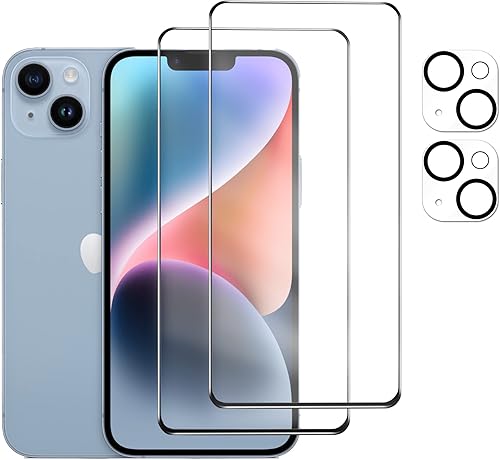 ESENCIAL Paquete de 2 protectores de pantalla para iPhone 14 iPhone 13 iPhone 13 Pro 61 pulgadas y 2 protectores de lente de cámara película de