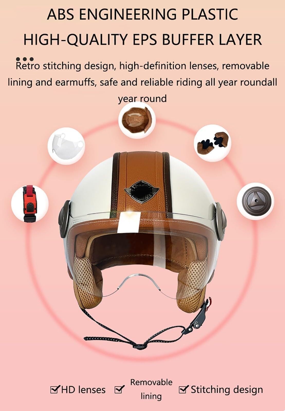 Casco Moto Jet para Hombres Y Mujeres ECEDOT Homologado Media Cara Casco De Protección Motocicleta con Visera Cascos Half-Helmet Scoote Cascos Abiertos De Moto(4,L=59-60CM)
