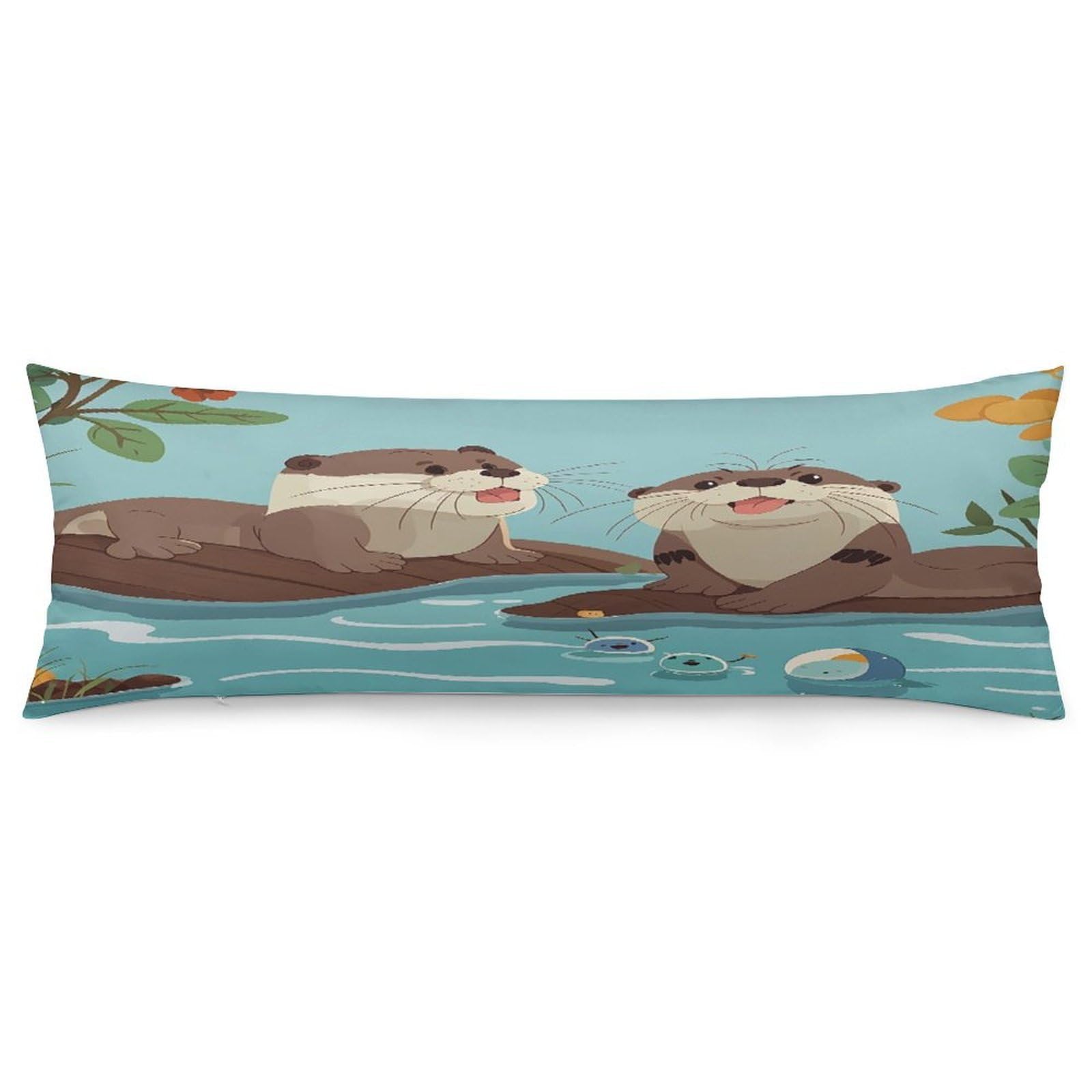 Otters Pillowcase Decorative Long Body Pillow Case Soft Breathable Body Pillow Cover Modern Large Pillowcase Cute Body Pillow Pillowcases for Bedroom Couch 18.9 X 53 Inch