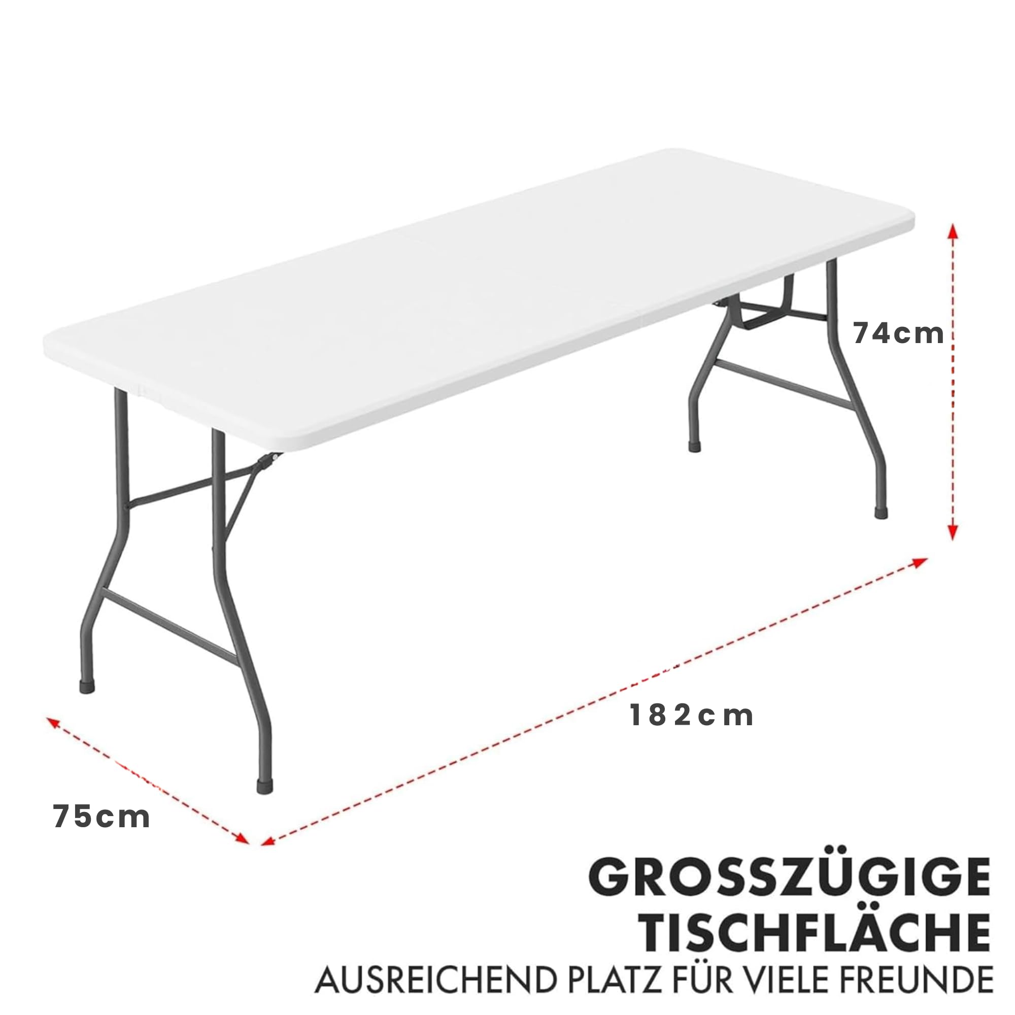 KARAT - Mesa de jardín plegable de plástico 180 x 75 cm - Mesa buffet con asa - Mesa plegable para jardín, terraza y balcón - Mesa de camping para 6 personas (Akita)