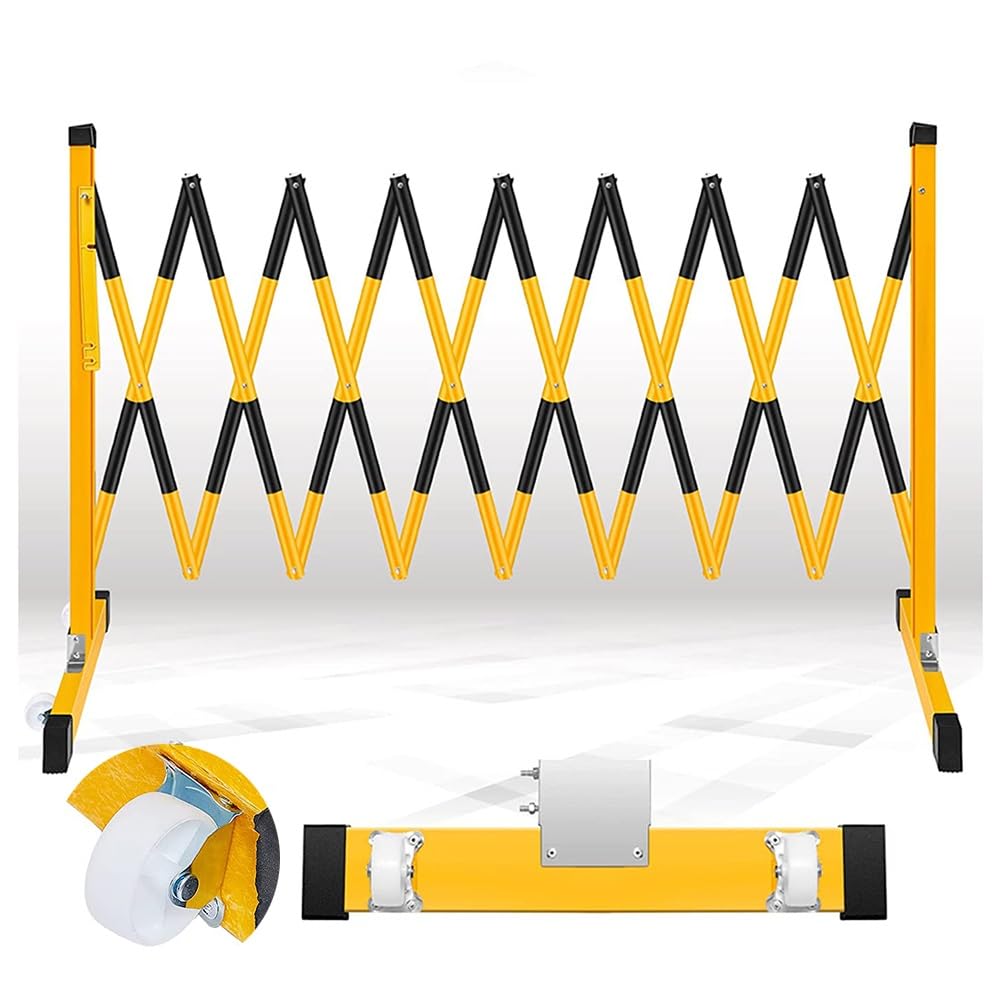 OLSKFUH Expandable Metal Barricade, Folding Security Fence Gate, Retractable Fence Outdoor Barricade Scissor Gate With Casters, Traffic Fence,Yellow Black-1.2x2.5m