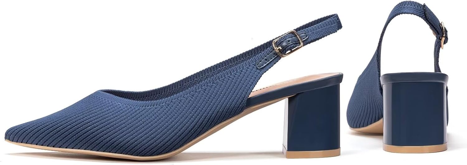 Frank Mully Women's Slingback Heels Pointed Toe Work Pumps Comfortable Chunky Pumps Knitted Closed Toe Stylish Dressy Shoes - Image 3