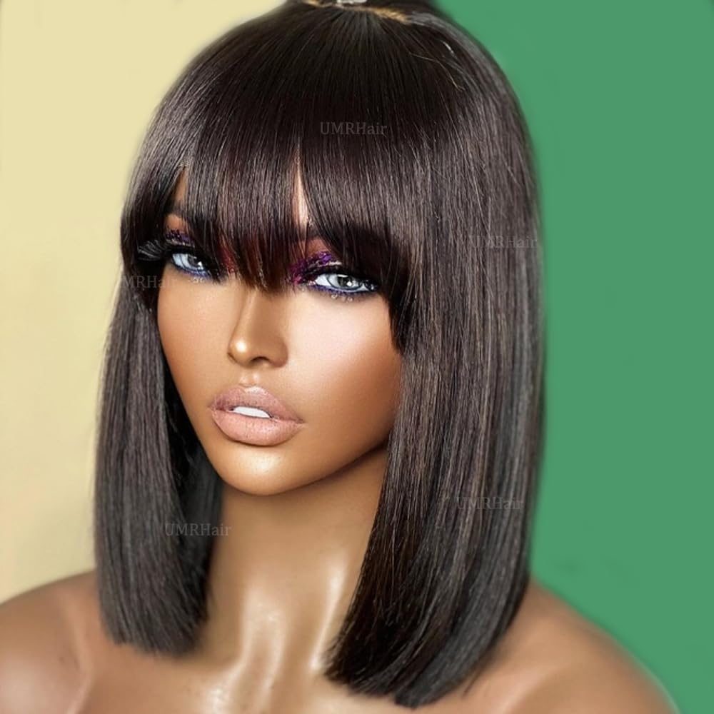 Amazon.com : Short Blunt Cut Straight Bob Wigs with Bang  display picture 1