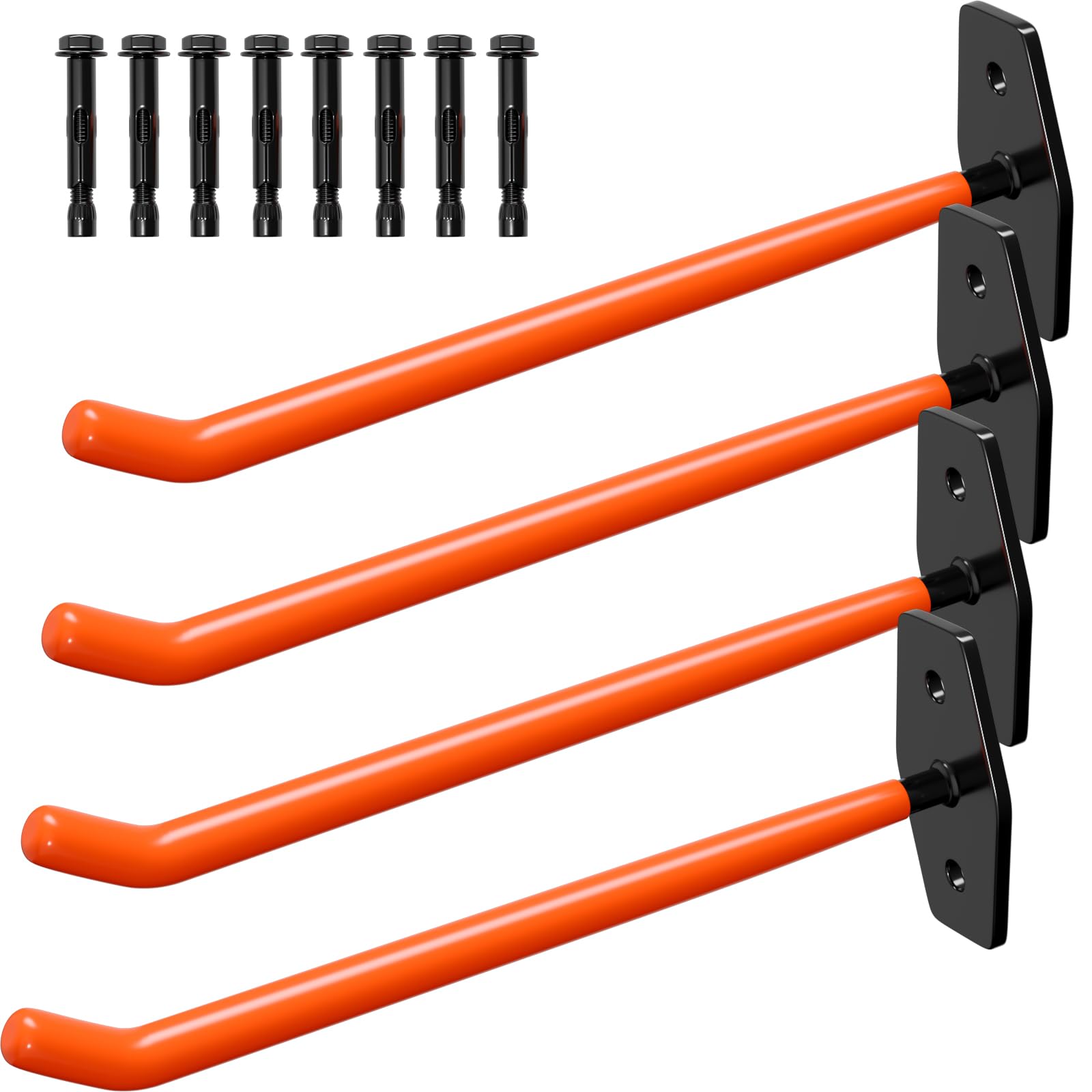 WELLGRO 4X Supporto Da Parete Per Pneumatici, Con Viti E Tasselli In Metallo, Staffa Con Rivestimento In Gomma, Circa 27 X 9 X 5 Cm, Arancione