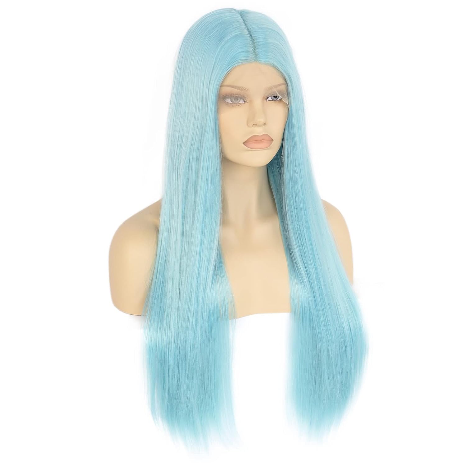 Blue Lace Front Wig for Women+ Wig Cpa Long Straight Natural Blue Synthetic Middle T Part Lace Front Wig for Halloween Daily Wear