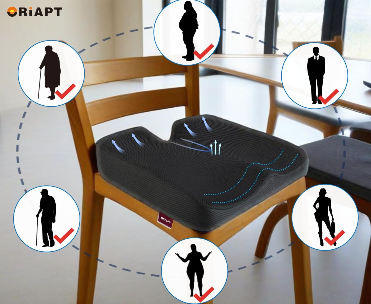 Cuscino per Seduta in Memory Foam, Cuscinetto di Grandi Dimensioni, Cuscino Booster per Sollievo della Pressione del Coccige per Sedia da Ufficio, Sedie da Gaming, Sedile Auto, Sedie a Rotelle